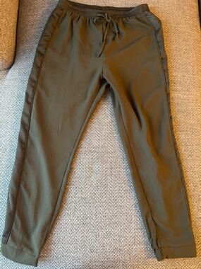 Molly Bracken Olive Green Satin Side Stripe Jogger Pants Size Medium